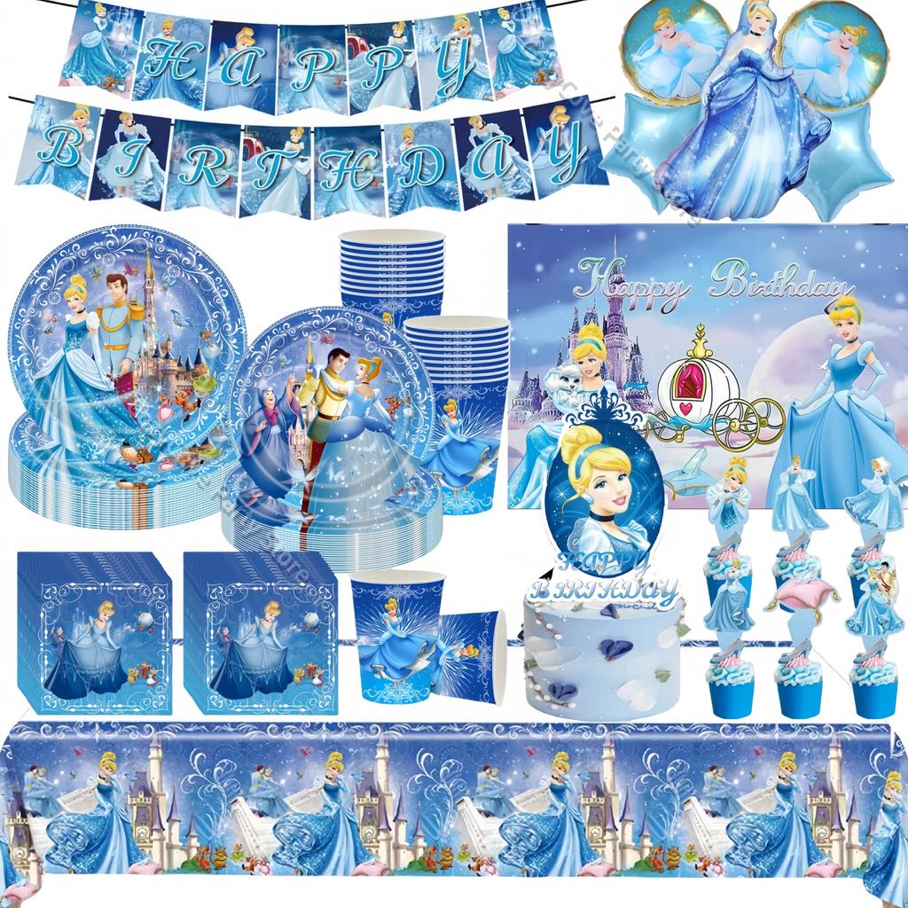 Cinderella Birthday Party Decoration Princess Balloons Cups Plates Banner For Girls Party Favor Gifts Baby Shower Photo Props