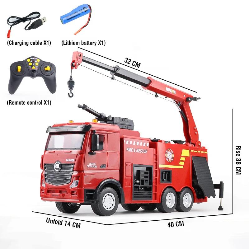 Huina 1362 1/18 Rc Fire Truck 9Ch Alloy Led Lights Remote Control Van Fire Engine Water Spray Kids Toys For Boys Birthday Gifts