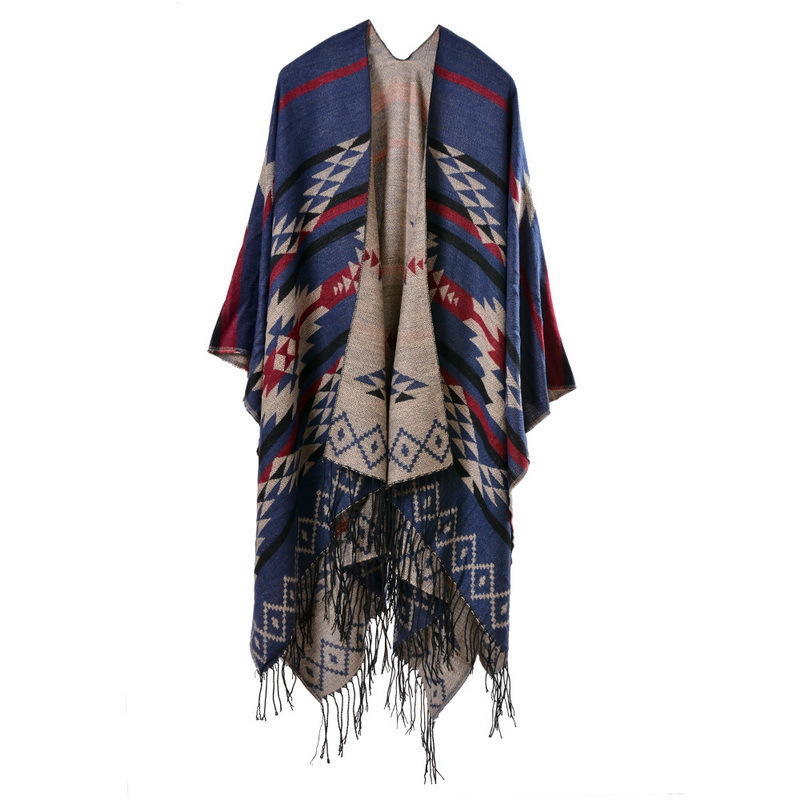 Geometric rhombus tassel lengthened and thickened imitation cashmere autumn and winter travel split shawl cape