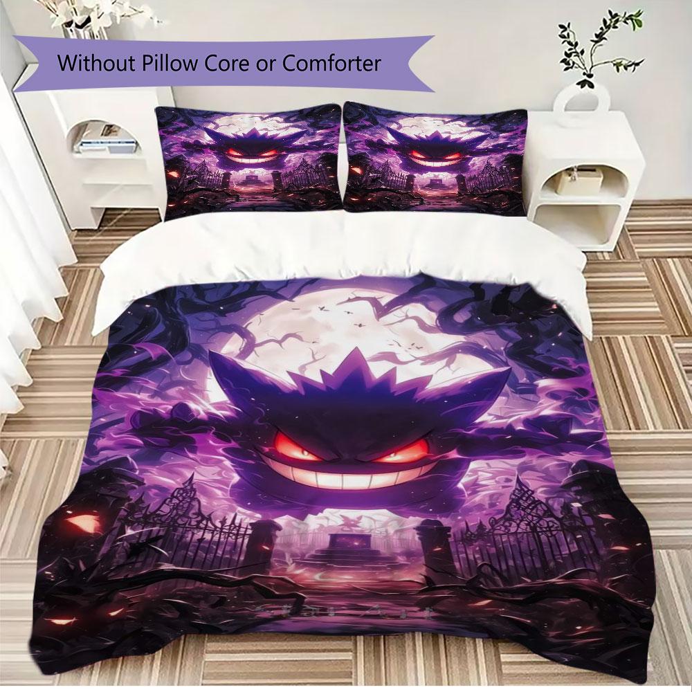 Anime Gengar Printed Bedding Set 3 Piece Soft Microfiber Duvet Cover Set Teens Game Room Decor No Sheet No Filling