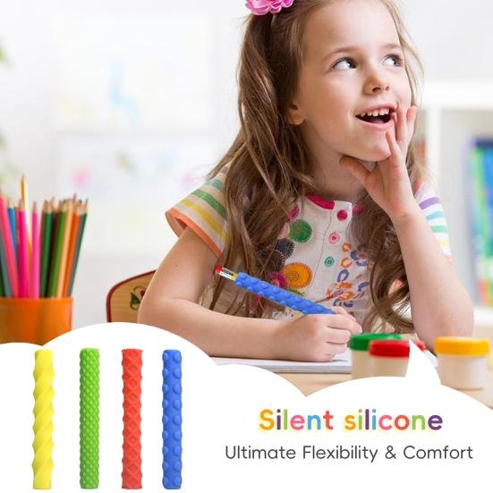 4Pcs Silicone Pencil Grips Ergonomic Textured Sleeves for Kids Adults Anxiety Relief Smooth Writing Pen Cover