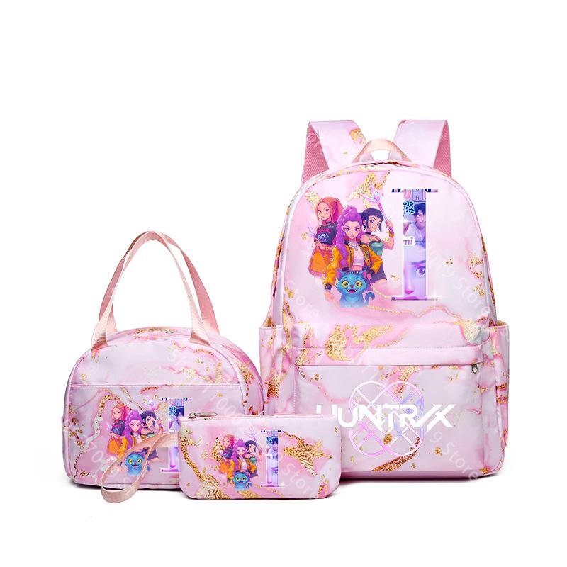3pcs/set KPop Demon Hunters Girls Schoolbag Lunch Bag PencilCase Student Cartoon Backpack Bento Pouch Pen Bags School Supplies Gift