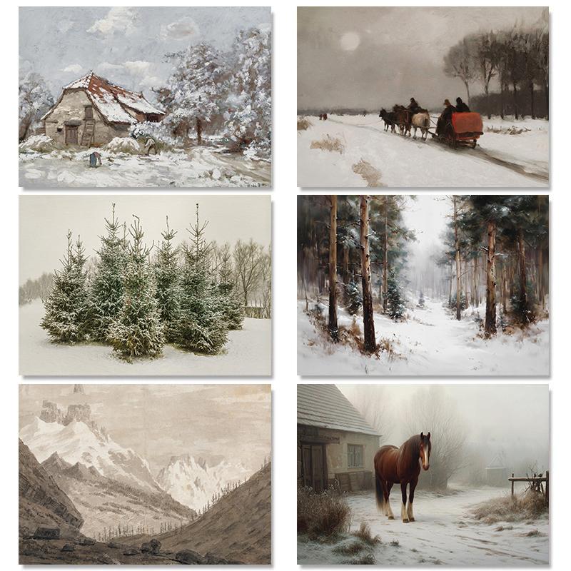Minimal Landscape Vintage Winter Posters Tree Sketch Farmhouse Modern Prints Canvas Painting Wall Picture Home Living Room Decor