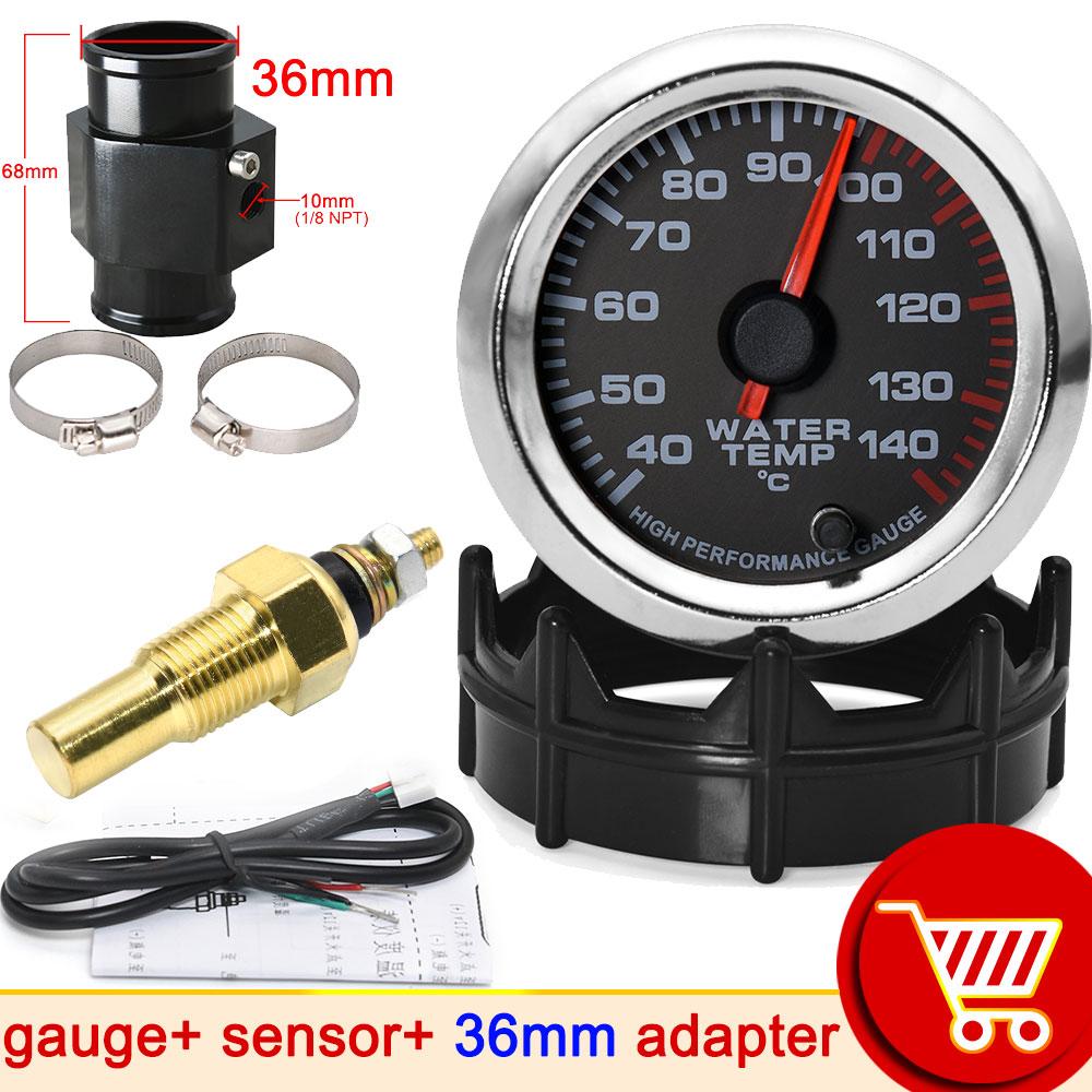 52MM Water Temperature Gauge 40-140 Celsius Car Water Temp Joint Pipe Sensor Adapter 1/8NPT Temperature Indicator for Car
