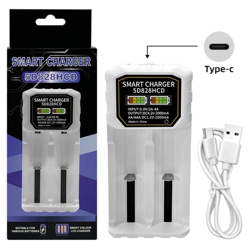 Double Slot USB C Battery Charging Universal For 2A 3A 14500 18650 21700 26650 Batteries With Intelligent Recognition