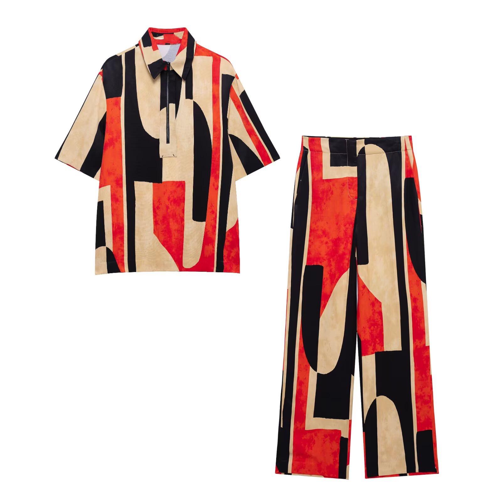 

Women s Spring 2025 Lapel Shirt & High-Waisted Pants Set Large