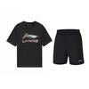 Li Ning Graffiti Logo Print Round Neck Short Sleeve T-Shirt Sports Leisure Set Unisex Tops Black AHSUB03-1+YKST119-1
