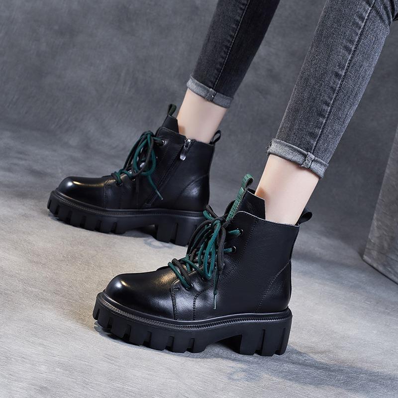 Genuine Leather Martin Boots Increased Height Thick Bottom Short Boots