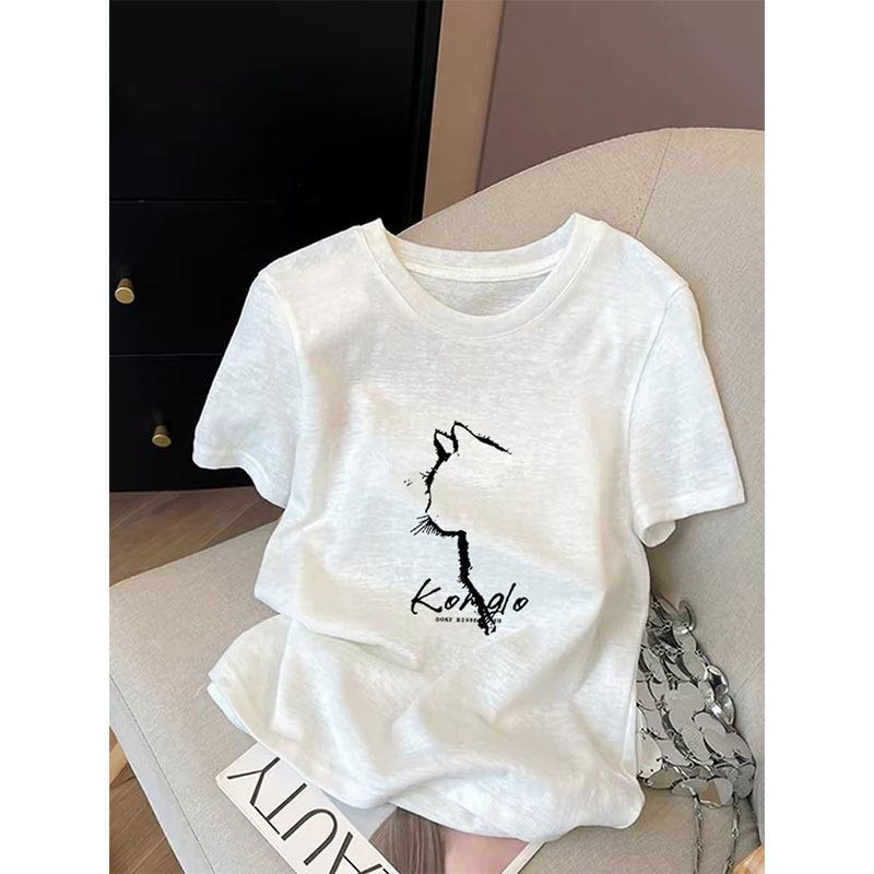 Unique Chic White Crew Neck Snowflake Cotton Front Shoulder Short Sleeve T-Shirt Women s ins Fashion Versatile Age Reduction Top Summer S