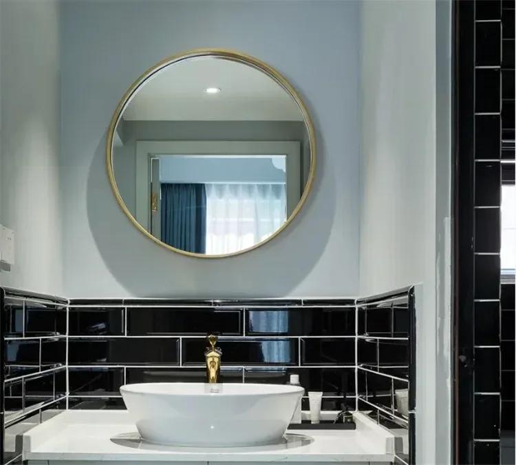 Household wrought iron round makeup mirror custom hotel wall hanging simple bathroom mirror moisture-proof and anti-fouling