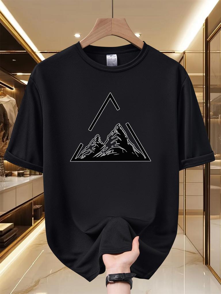Breathable Mesh Unisex Crew Neck T Shirt Simple Black White Mountain Graphic Tees Quick Dry Outdoor Hiking Daily Tops