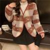 Christmas Woolen Coat Women's New Winter Velvet Thickened V-neck Plaid Small Foreign Style Long-sleeved Top