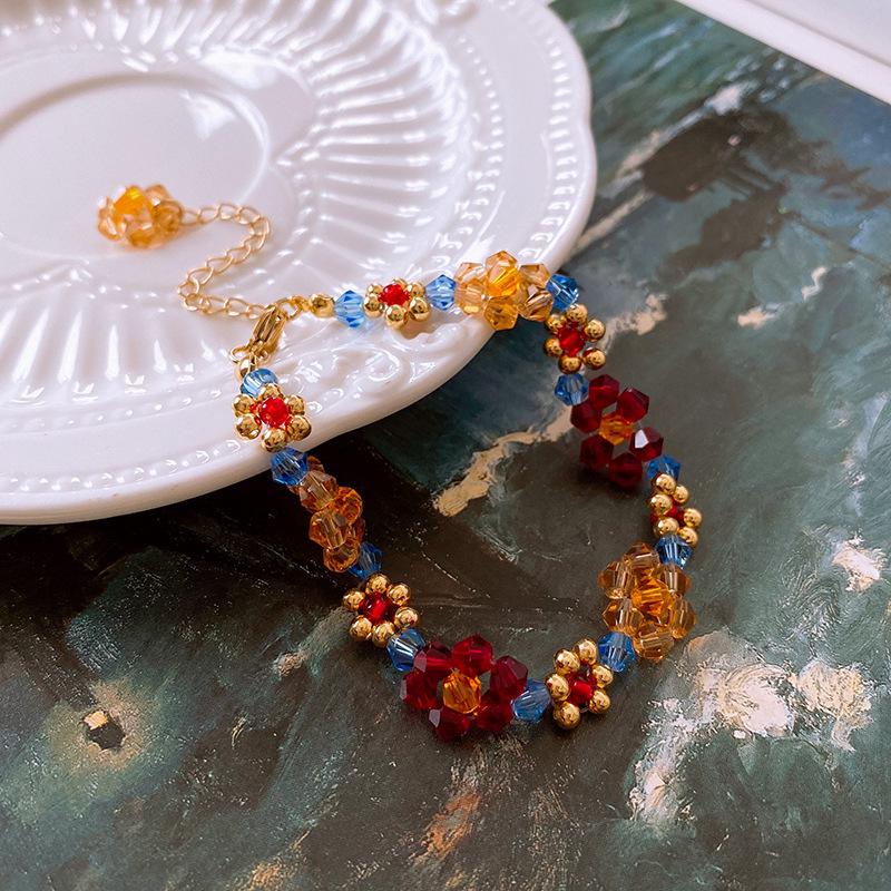 Handmade Beaded Cross Flower Retro Necklace - Versatile Clavicle Chain with a High-End Feel