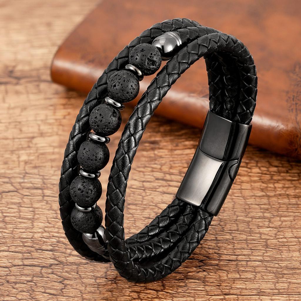 Trendy Multilayer Leather Bracelets For Men Women 9 Style Round Stone 8mm Beaded Jewelry Valentine Day Gifts