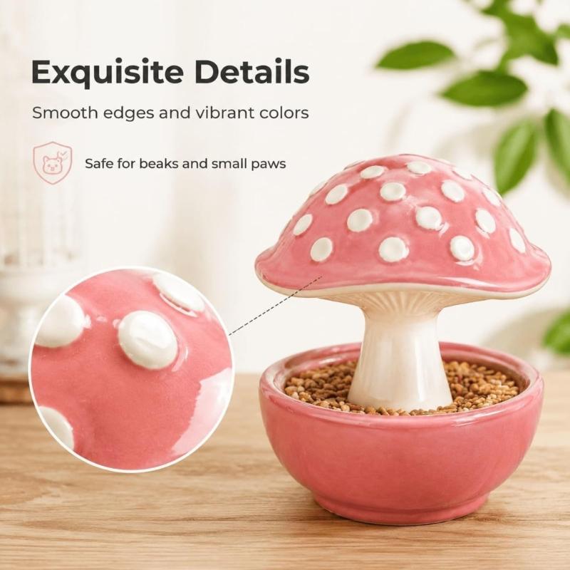 Garden Display Bird Bowl for Pet Birds, Molded Mushroom Dish with Open Bowl, Center Stem, Home Use, and Daily Use