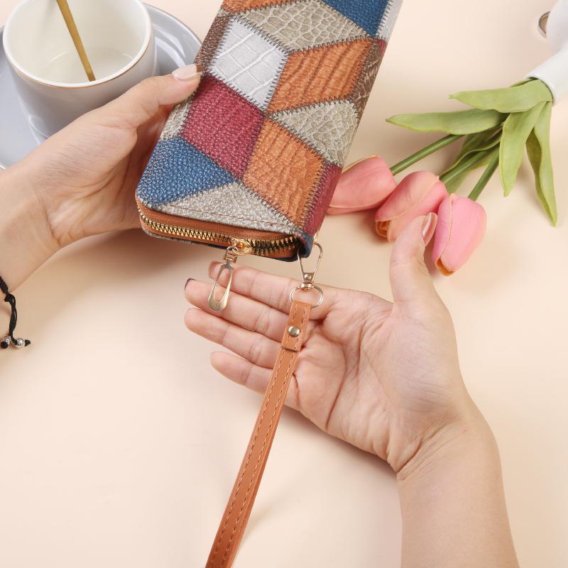 2025 Color Block Patchwork Zipper Wallet