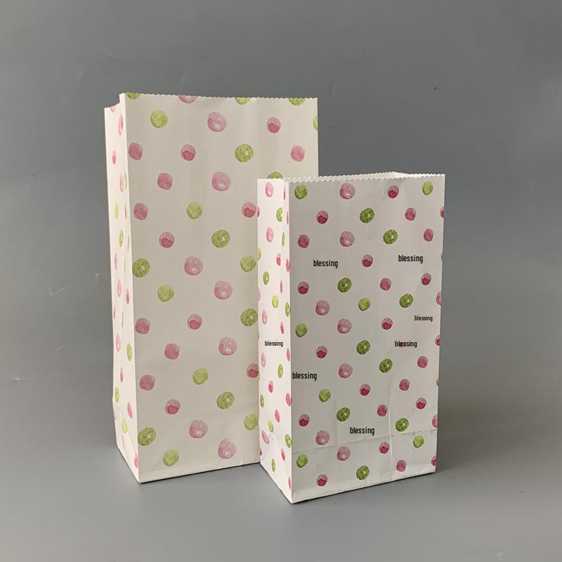Small Floral Polka Dot Candy & Gift Paper Bag (Handle-Free, Flat Pocket for Cosmetics & Wedding Favors)