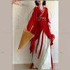 Dámský červený set Hanfu, výšivka, křížový límec, starověký čínský kostým pro Cosplay a každodenní nošení