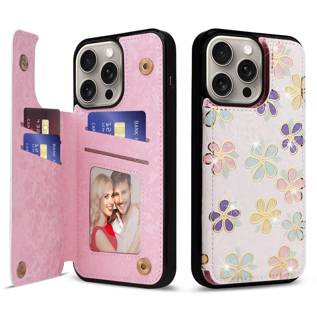 Wallet Case for iPhone 15/14/13/12/11 Pro Max with Card Holders, PU Leather Cover Kickstand RFID Blocking Double Magnetic Clasp