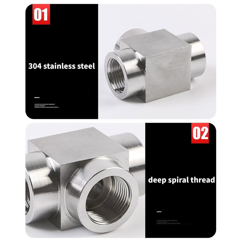 Stainless Steel High Pressures T Shaped Tees Fitting Thickened Wall Double Threaded Ports for Industrial Pipe Connection