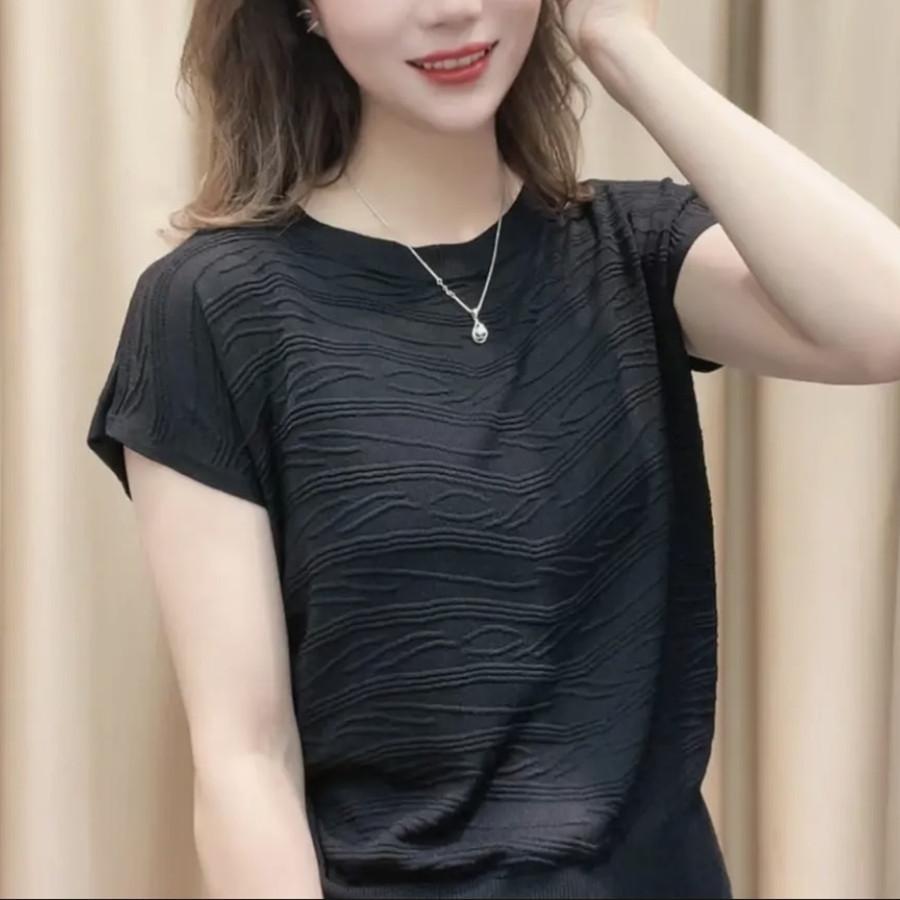 

Модні вільні старші почуття текстури почуття темпераменту в язані сорочки з рукавами летюча миша модні універсальні в язані топи повсякденні основні тонкі пуловери футболки One Size чорний