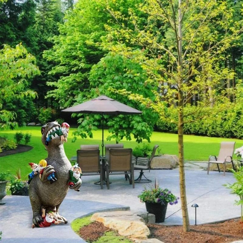Garden Dwarf Statue Courtyard Decoration Outdoor Garden Decoration Dinosaur Dwarf Ornament Courtyard Lawn Decoration Female Gardening Gifts