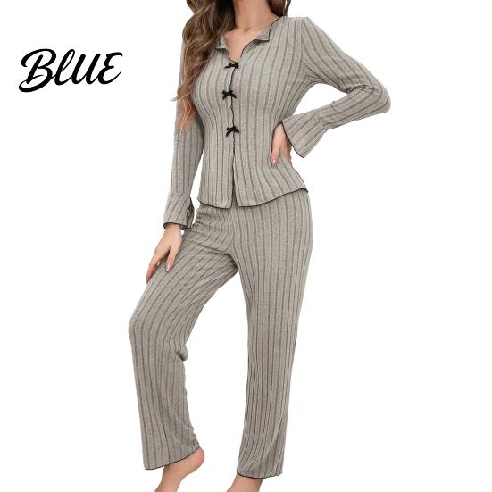 Long-sleeve Pajama Set Women's 2 Piece Long-Sleeve Top with Bow And High-end Sleepwear Long Pants Casual Fall Loungewear Pjs Cozy Nightwear
