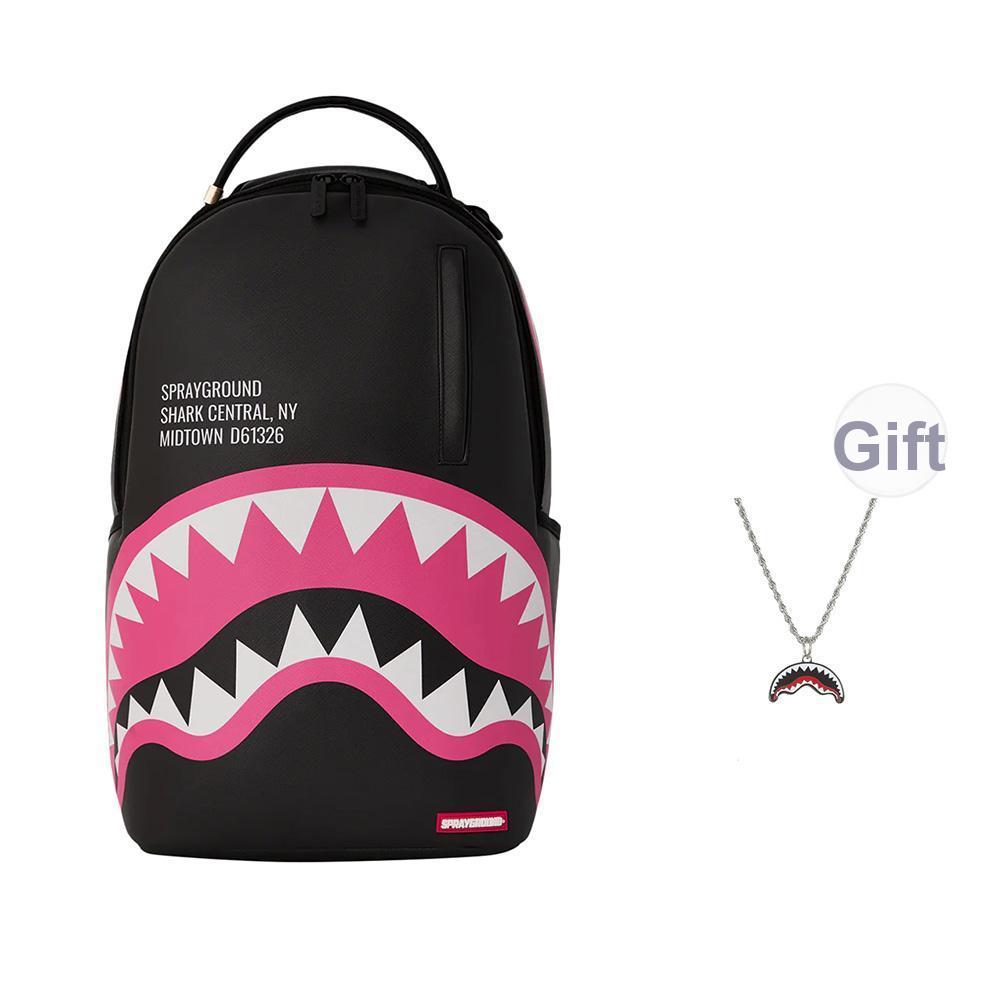 New SPRAYGROUND Shark Mouth PVC Backpacks Men Black/Pink W1035718