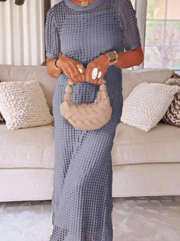 Vestido Maxi Largo sin Mangas de Punto de Encaje Blanco, Diseño Elegante Calado, Vestido de Verano Boho Chic