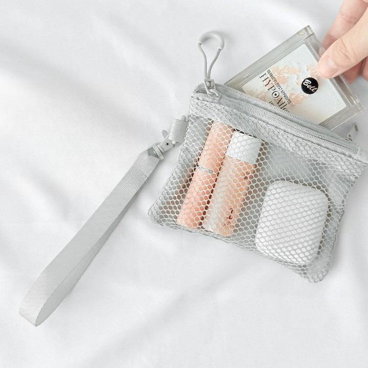 Mesh Double Zipper Travel Toiletry Bag, Portable Breathable Cosmetic Organizer, Compact Toiletry Pouch for Men Women