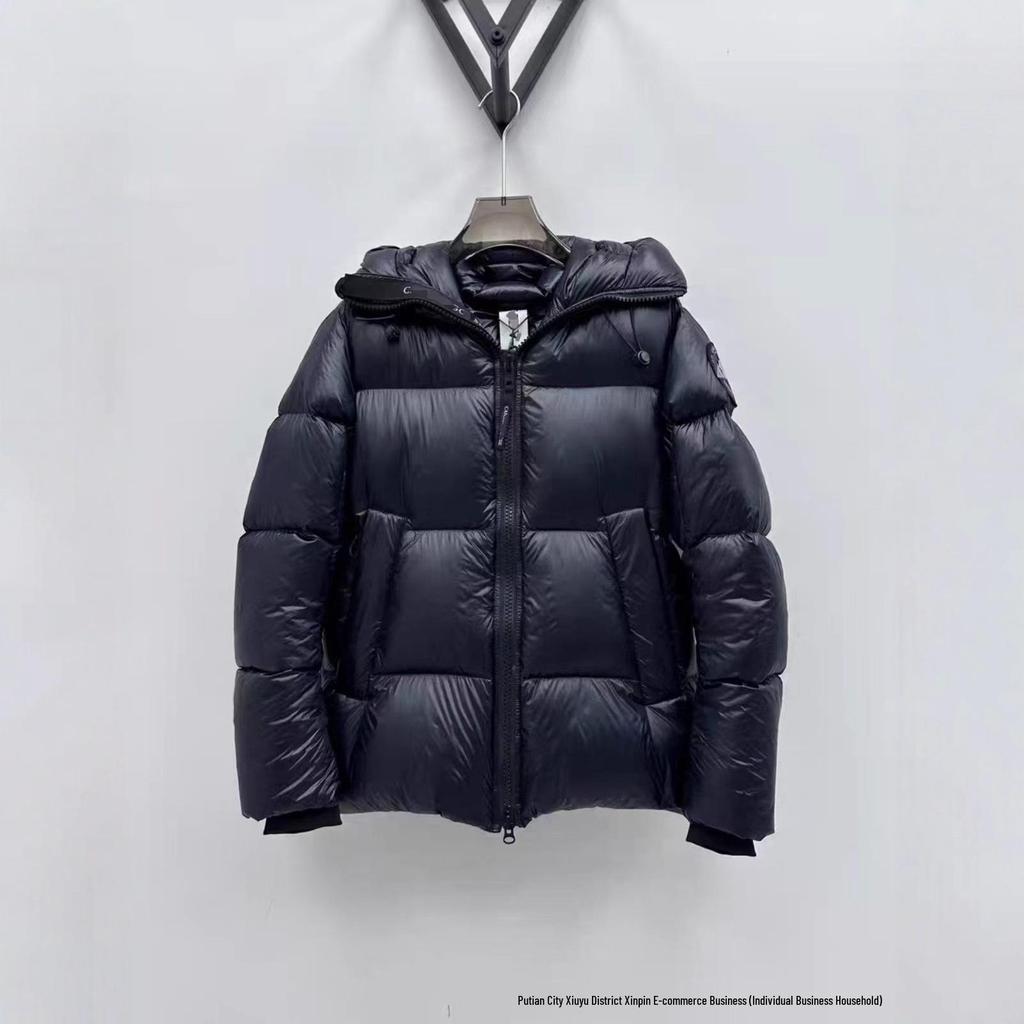 High-End Unisex Red Goose Down Hooded Jacket - Cold-Resistant, Thickened Puffer Coat, Trendy Black Label.