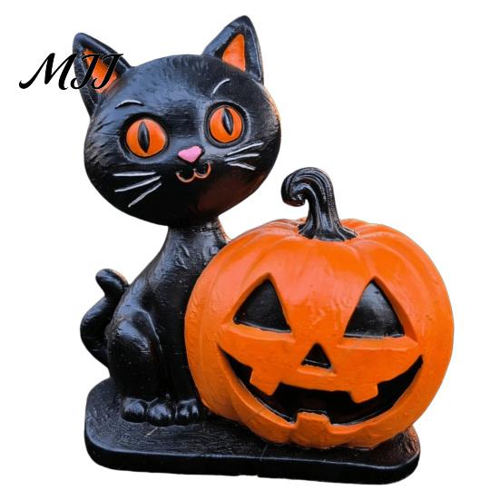 Unique Seasonal Home Ornaments Halloween Black Cat Pumpkin Skull Resin Statue, Cute Decoration for Exquisite Three Dimensional Crafts Indoor