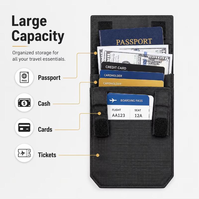 Slim Portable Anti-Theft Belt Wallet Black Hook-and-Loop Clip Hidden Pocket for Travel Outdoor Activities Daily Use