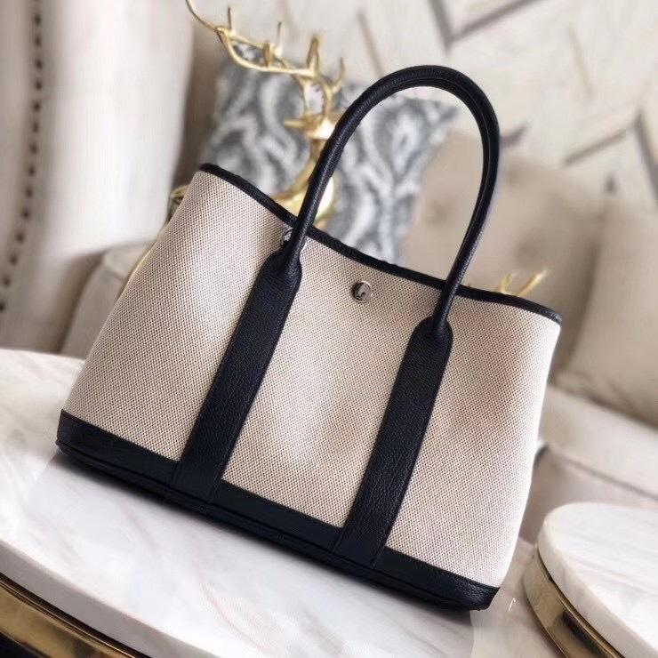 Grensoverschrijdende nieuwe canvas tas met eerste laag koeienhuid voor dames, tuin handtas, echt leer, contrasterende kleur, schoudertas, messenger tas, tote bag