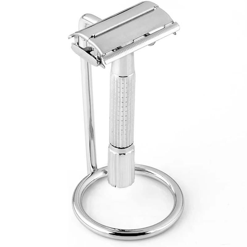 Men Metal Art Shaving Brush Stand Razor Base Chromed Silver Shaving Razor Beard Clean Shaver Kit Cartridge Easy Carry серебряный
