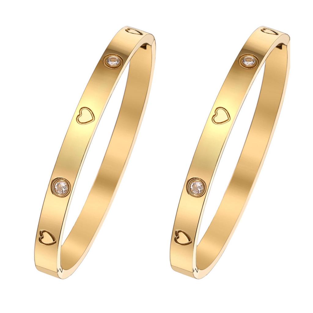 Four-Leaf Clover Women's Stainless Steel Bangle with Diamonds - Non-Fading Gold Titanium Steel Bracelet