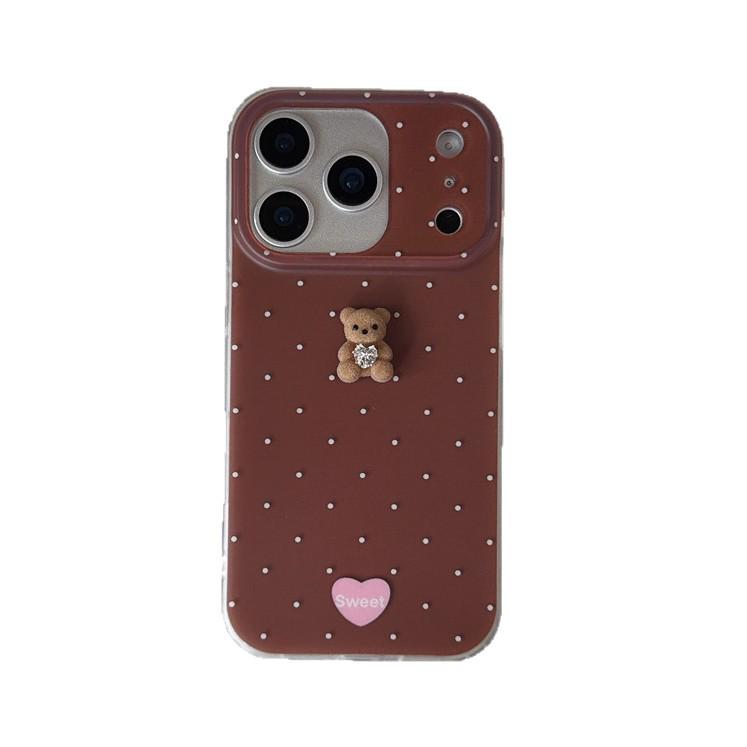3D Flocking Polka Dot Bear Case for iPhone 17/16 Pro Max/15/14