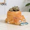 Süße Katzen Pflanzgefäße für Sukkulenten Fischfressende Pflanzgefäße, Blumentopf mit Drainage, Lustige Kreativ geformte Blumen Corgi Sukkulenten, Zimmerpflanzen,