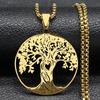 Aesthetic Tree of Life Love Heart Necklace for Women Men Stainless Steel Gold Color Lucky Amulet Chain Jewelry Necklace