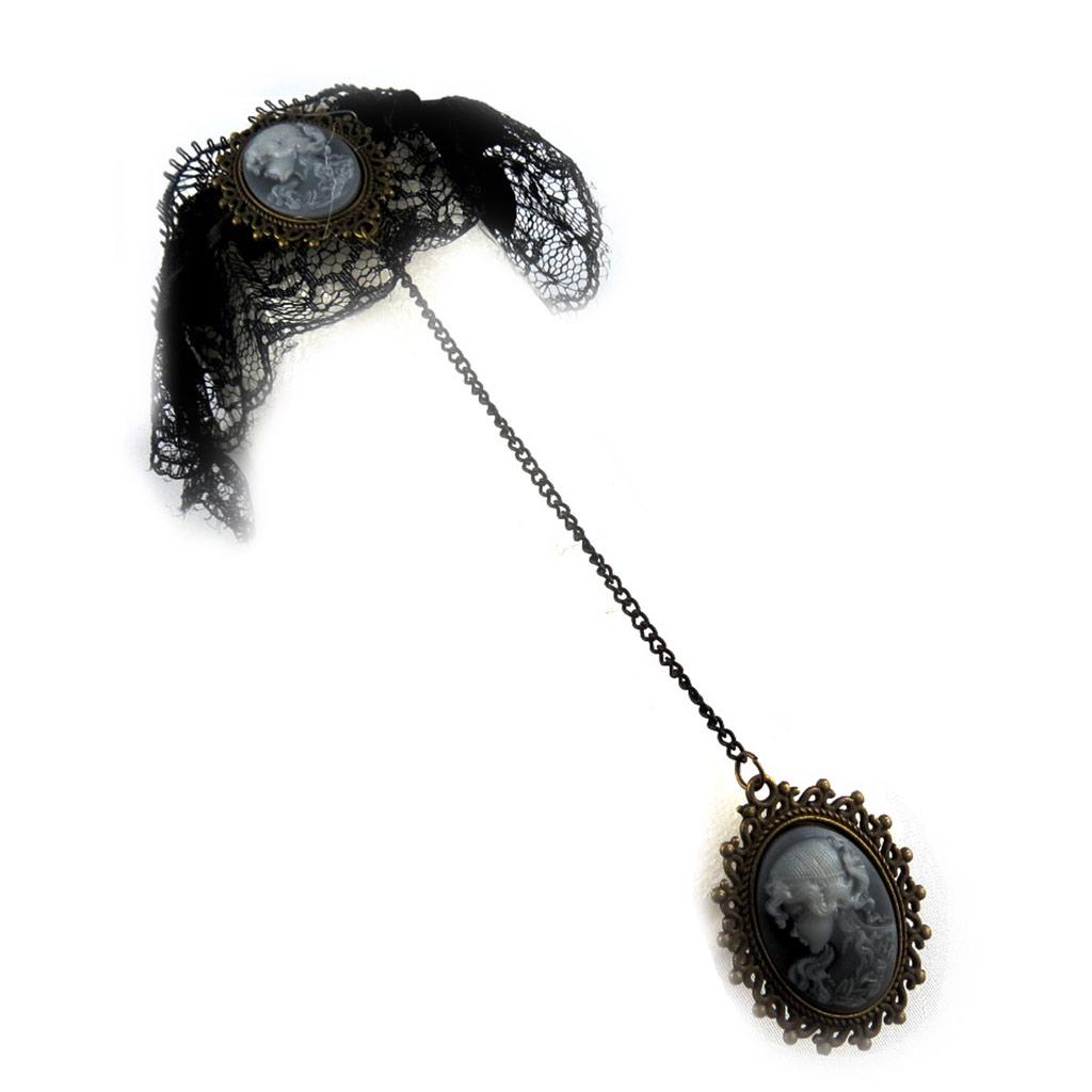 Les Trésors De Lily [K7229] - Black 'Camée' Designer Set (lace) - Necklace and Bracelet