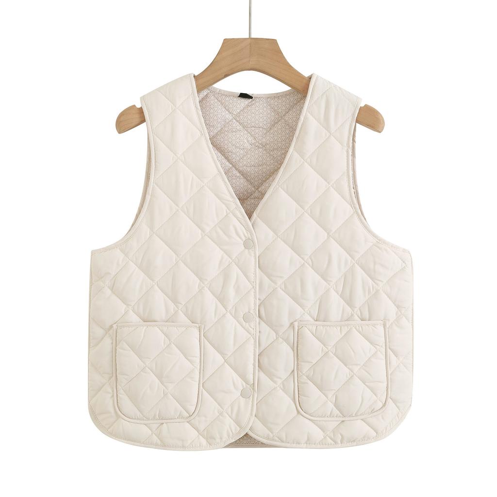 Crew neck quilted warm windproof vest down cotton vest cotton top warm jacket new autumn and winter