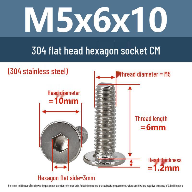 Yigu 304 Stainless Steel Flat Head Hex Socket Screws - M2 to M8 Button Head Machine Screws