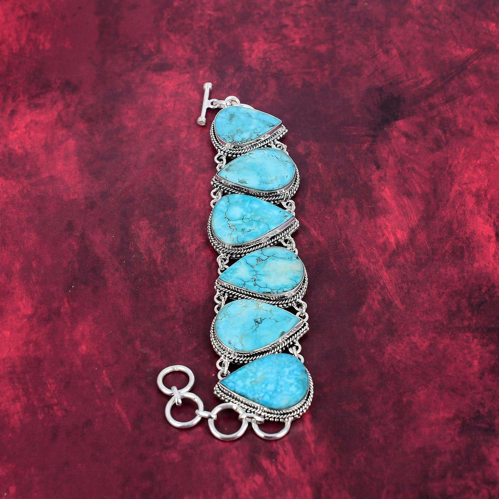 Brățară cu pietre prețioase lucrate manual turcoaz albastru, brățară de bijuterii antice din argint solid 925, pentru cadou de logodnă