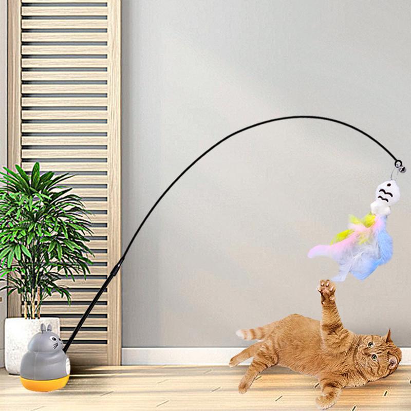 New cat funny cat stick steel wire long pole feather cute cat toy kitten fishing rotating self-pleasure relief pet toy