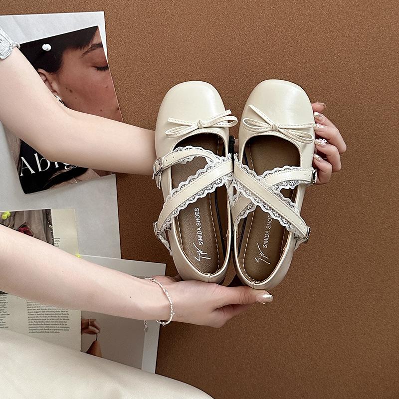 Bow with skirt height-increasing small leather shoes French versatile thick heel shallow mouth Mary Jane single shoes 2025 summer new
