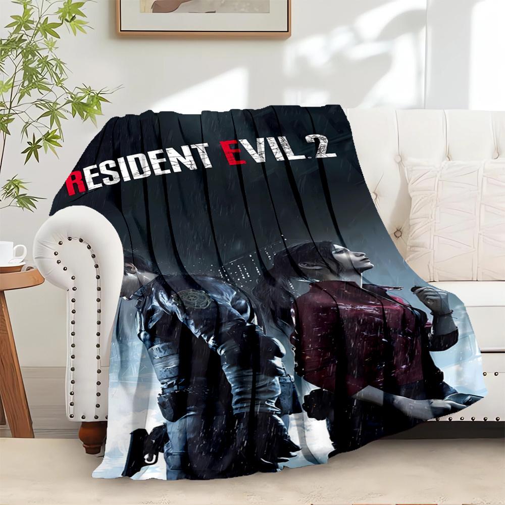 For Resident Evil 2,Leon Kennedy,Claire Redfield-Themed Flannel Blanket, Glam Style, Digital Print, All-Season Comfort, Tear-Resistant, Knit