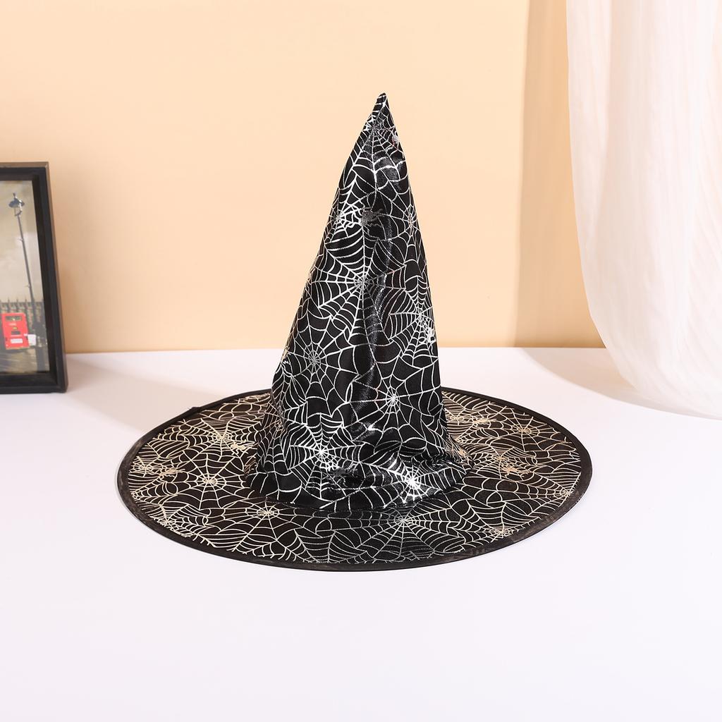 Oxford Fabric Witch Hat Halloween Wizard Cap Spooky Spiderweb Pointed Party Costume Accessories