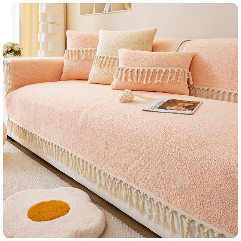 Zimowa Pluszowa Pogrubiona Ciepła Ręcznik na Sofę Prosty i Antypoślizgowy Zimowa Skórzana Pokrowiec na Sofę Domowy Pełne Pokrycie Tkaninowy Ręcznik