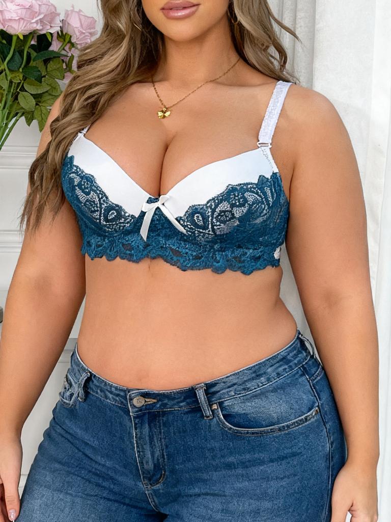 Große Größen BH CD-Körbchen Spitze Kontrast Damen Unterwäsche Sexy Komfort Push-Up Französisch Elegant Tägliche Kleidung