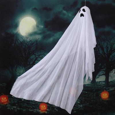 2 ks Halloweenských závěsných duchů Strašidelní venkovní svítící létající bílí duchové na strom, předzahrádku, terasu, trávník, verandu, zahradní dekoraci
